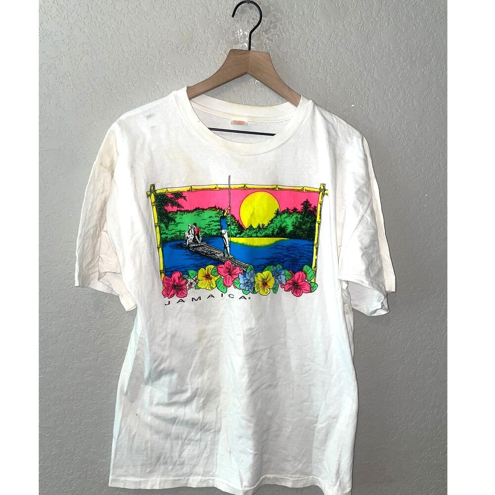 Vintage Jamaica Shirt Multicolor Tropical Colorful Graphic White Extra Large Tee